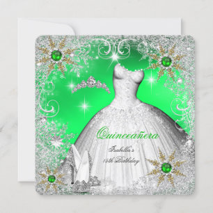 Quinceanera Limon Pearl Silver Winter Schneeflocke Einladung