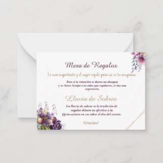 Quinceañera Lluvia de Sobres Floral Lilac Lavender Mitteilungskarte