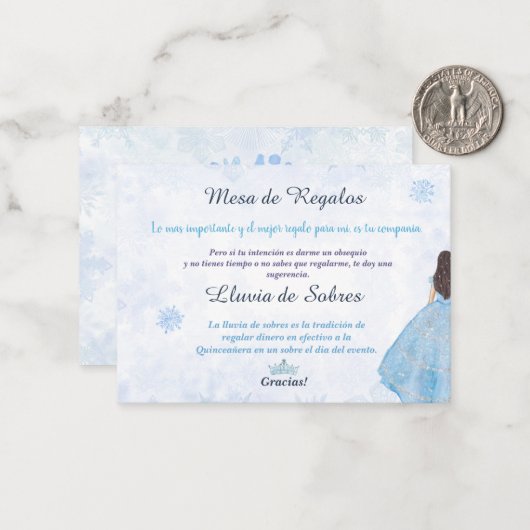 Quinceañera Lluvia de Sobres Winter Wonderland Mitteilungskarte (Vorderseite/Rückseite Beispiel)