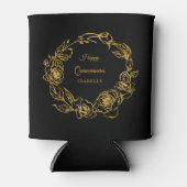 Quinceanera Luxe Gold Rose Personalisiert Black Dosenkühler (Vorderseite)