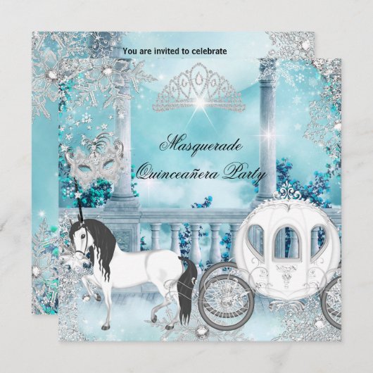 Quinceanera Magical Princess Blue Horriage Einladung (Vorne/Hinten)