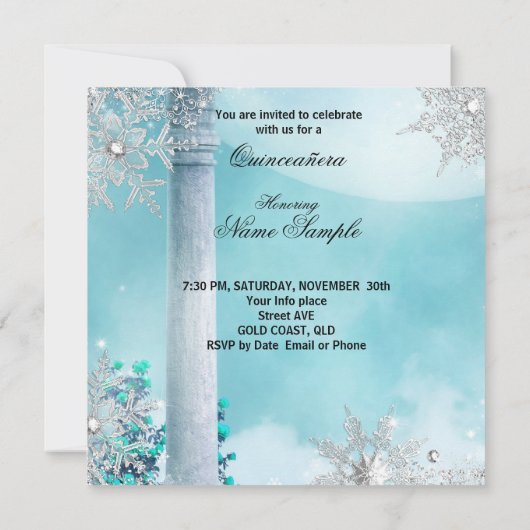 Quinceanera Magical Princess Blue Horriage Einladung (Rückseite)