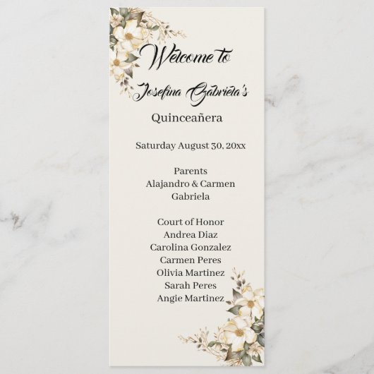 Quinceanera Magnolia double side program card  Programm (Vorderseite)
