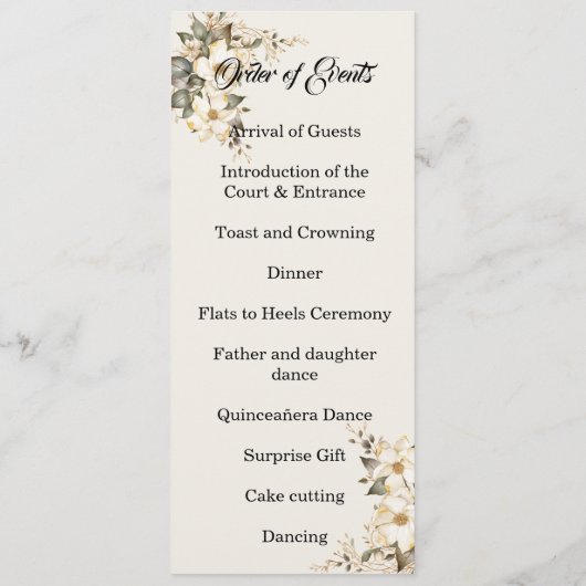 Quinceanera Magnolia double side program card  Programm (Rückseite)