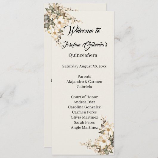 Quinceanera Magnolia double side program card  Programm (Vorne/Hinten)