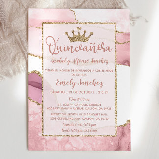 Quinceañera Marble Agate Rose Gold Foto Spanisch Einladung