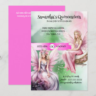 Quinceañera Märchen Thema rosa grüne Prinzessinnen Einladung