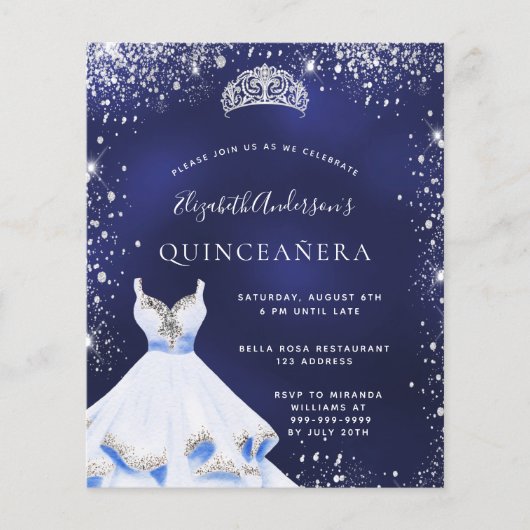 Quinceanera Marine blau silber Kleid tiara Haushal Flyer (Vorne)