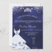 Quinceanera Marine blau silberne Kleid tiara Einladung (Vorderseite)