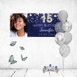 Quinceanera Marine blaue Sterne Foto Party Banner