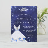 Quinceanera Marine blauen Glitzer Kleid tiara Einladung (Stehend Vorderseite)