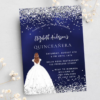 Quinceanera Marine blauen silbernen Kleid Luxus Einladung