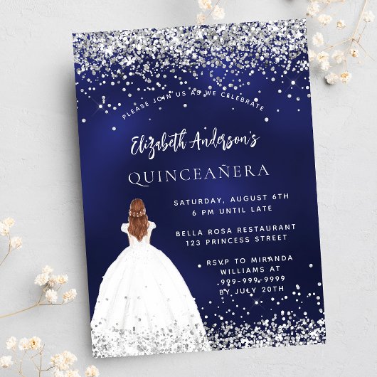 Quinceanera Marine blauen silbernen Kleid Luxus Einladung