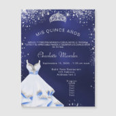 Quinceanera Marine blauen silbernen Kleid tiara Lu Magneteinladung (Vorderseite)