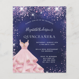 Quinceanera Marineblau blauen rosa Kleid Einladung