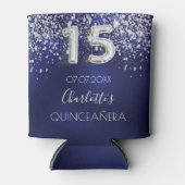 Quinceanera Marineblau Silberstaub Name Silberblau Dosenkühler (Vorderseite)