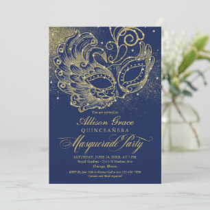 Quinceañera-Maskenball-Einladung Navy Blau Gold