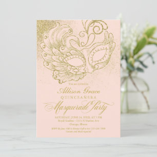 Quinceanera-Maskenball-Einladung Rosa Gold
