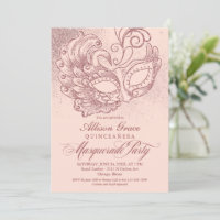 Quinceanera-Maskenball-Einladung Rosa Roségold