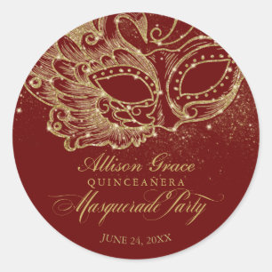 Quinceanera-Maskenball Gold Burgund Runder Aufkleber