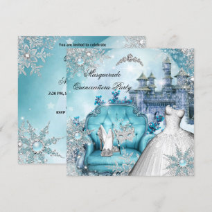 Quinceanera-Maskenball Magische Prinzessin Blau 2 Einladung