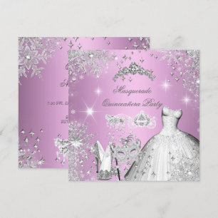 Quinceanera Maskenball Magische Prinzessin Rosa Einladung
