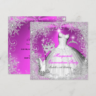 Quinceanera-Maskenball Rosa Weiße Schneeflocken Einladung