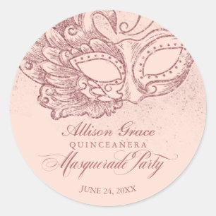 Quinceanera-Maskenball-Roségold Pink Runder Aufkleber