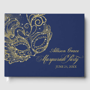 Quinceanera-Maskenparty Gold Blau Gästebuch