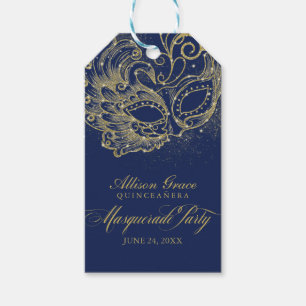 Quinceanera-Maskenparty Gold Blau Geschenkanhänger