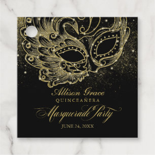 Quinceanera-Maskenparty Gold Schwarz  Geschenkanhänger