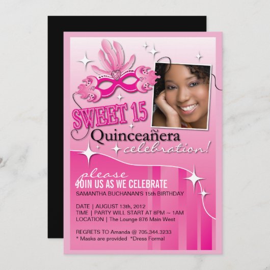 QUINCEANERA MASKERADE-EINLADUNG EINLADUNG (Vorne/Hinten)