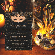 Quinceanera Maskerade Gold aus lila Glitzer