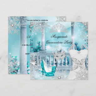 Quinceanera Maskerade Magische Prinzessin Blau 3 Einladung