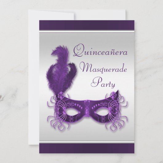 Quinceañera Maskerade-Party in Lila u. in Einladung (Vorderseite)