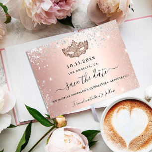 Quinceanera Maskerade Rose Gold Save the Date Ankündigungspostkarte