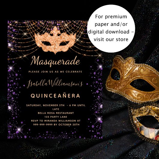 Quinceanera Maskerade schwarze Haushaltseinladung Flyer
