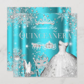 Quinceanera Masquerade Magische Prinzessin Aquamar Einladung (Vorne/Hinten)