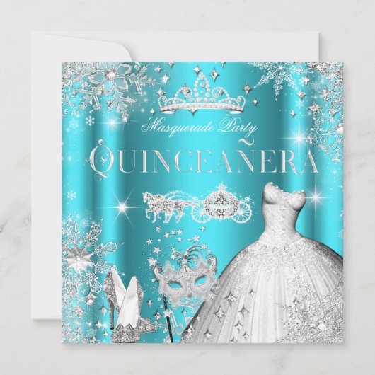 Quinceanera Masquerade Magische Prinzessin Aquamar Einladung (Vorderseite)