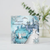 Quinceanera Masquerade Magische Prinzessin Blau 2 Einladung (Stehend Vorderseite)