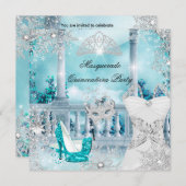 Quinceanera Masquerade Magische Prinzessin Blau 3 Einladung (Vorne/Hinten)