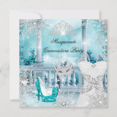 Quinceanera Masquerade Magische Prinzessin Blau 3 Einladung (Vorderseite)