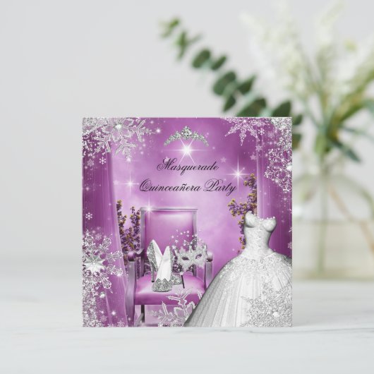 Quinceanera Masquerade Magische Prinzessin Rosa Einladung (Stehend Vorderseite)