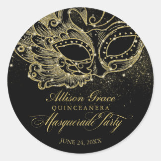 Quinceanera Masquerade Party Gold Black Runder Aufkleber