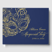 Quinceanera Masquerade Party Gold Blue Gästebuch (Vorderseite)