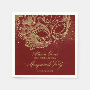 Quinceanera Masquerade Party Gold Burgund Serviette