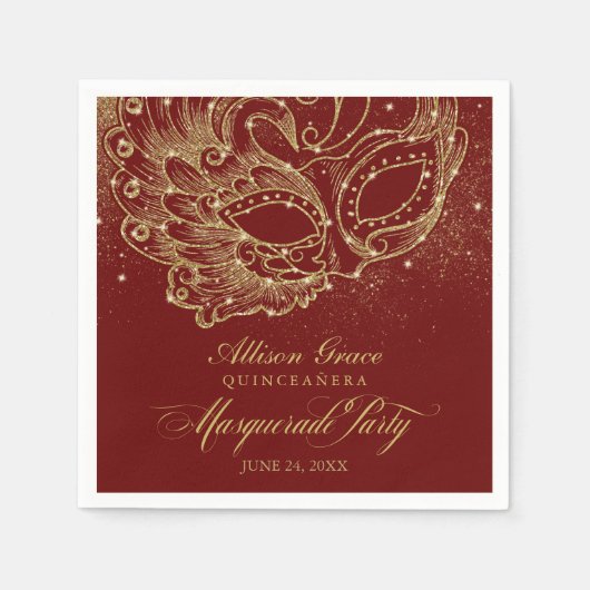 Quinceanera Masquerade Party Gold Burgund Serviette (Vorderseite)