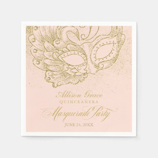 Quinceanera Masquerade Party Gold Pink Serviette (Vorderseite)