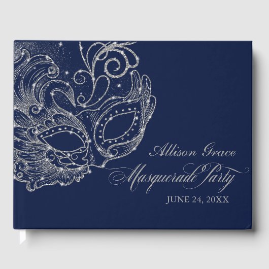 Quinceanera Masquerade Party Silver Blue Guest Boo Gästebuch (Vorderseite)