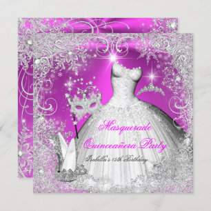 Quinceanera Masquerade Rosa Schneeflocken Einladung
